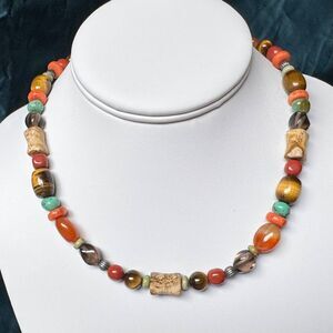 Vintage CAROLYN POLLACK Beaded Gemstone Necklace Sterling Silver 925 Southwest